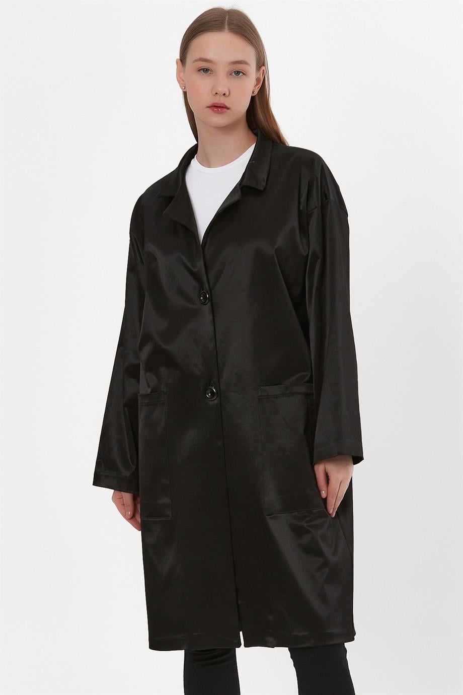 ALEXANDERGARDI CEPLİ PARLAK KUMAŞLI OVERSIZE TRENÇKOT (B23-26801)