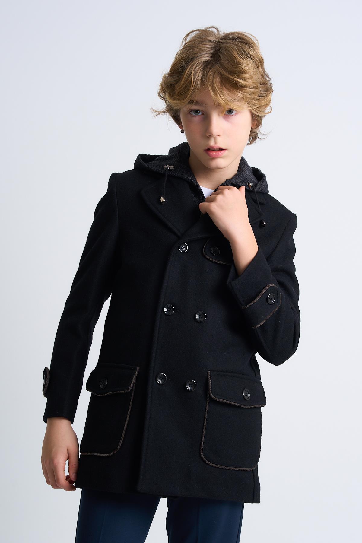 ALEXANDERGARDI Çıkarılabilir Kapüşonlu Düğme Detaylı Astarlı Çocuk Kaban