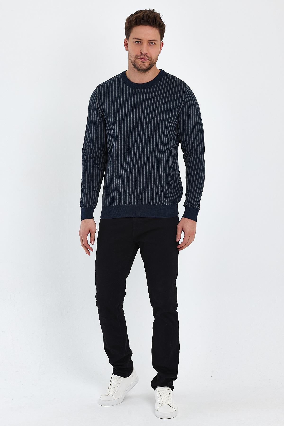 ALEXANDERGARDI ÇİZGİLİ LACİVERT REGULAR FİT KAZAK (E20-EZEE02)