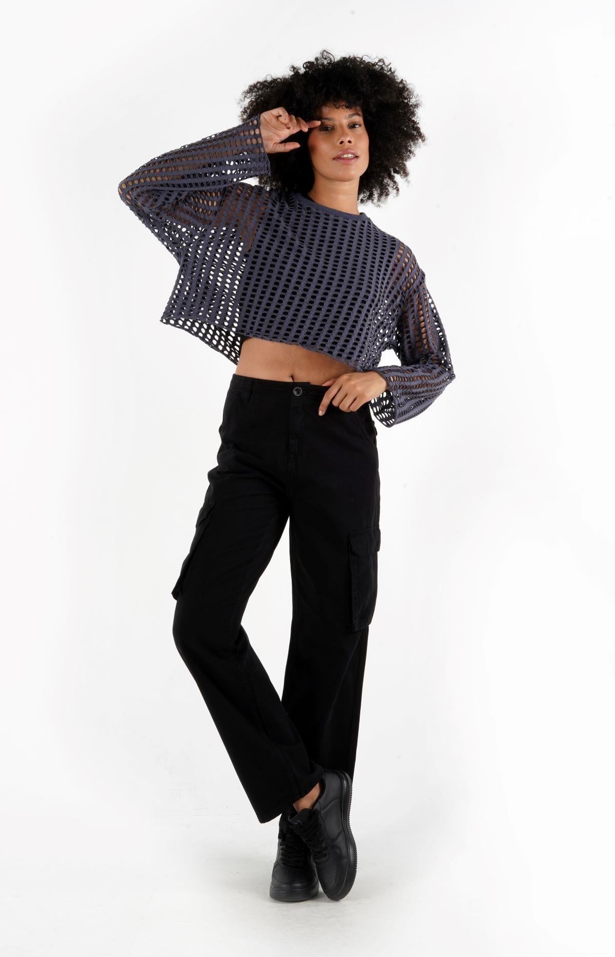 ALEXANDERGARDI DELİKLİ OVERSIZE CROP BLUZ (B24-00101)