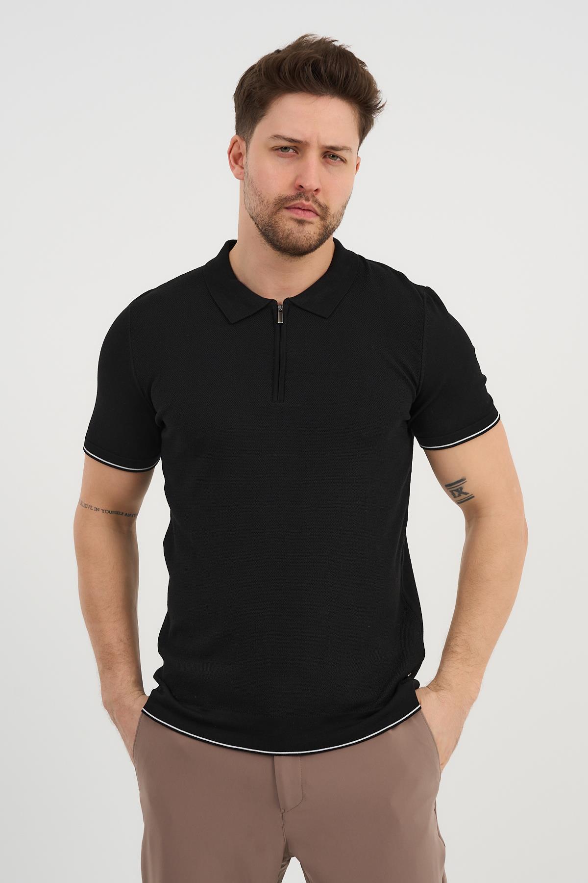 ALEXANDERGARDI Erkek Polo Yaka Fermuarlı Triko T-shirt (AG-50025)