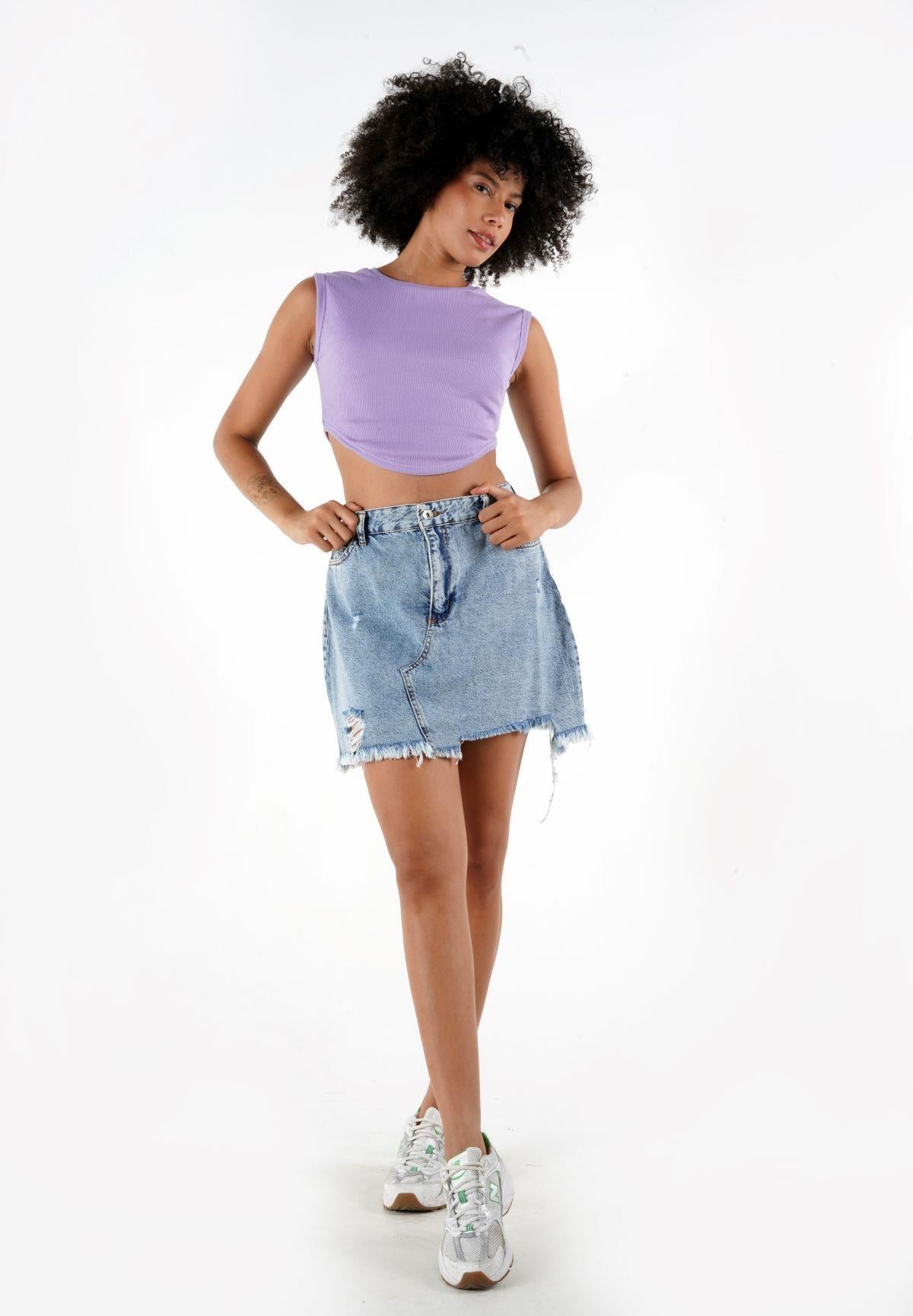 ALEXANDERGARDI FİTİLLİ ASİMETRİK CROP BLUZ (B24-008701)