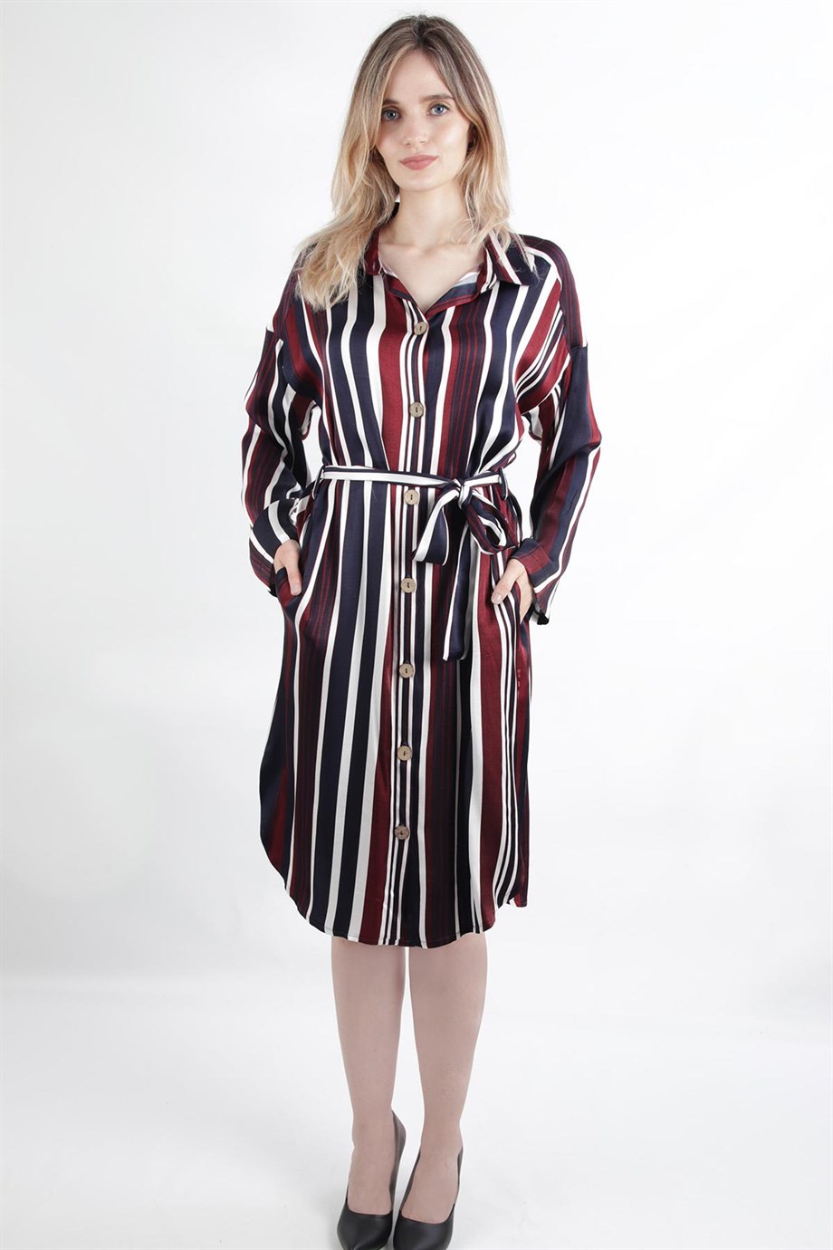 ALEXANDERGARDI GÖMLEK YAKA COMFORT KALIP SATEN ELBİSE (B19-140311)