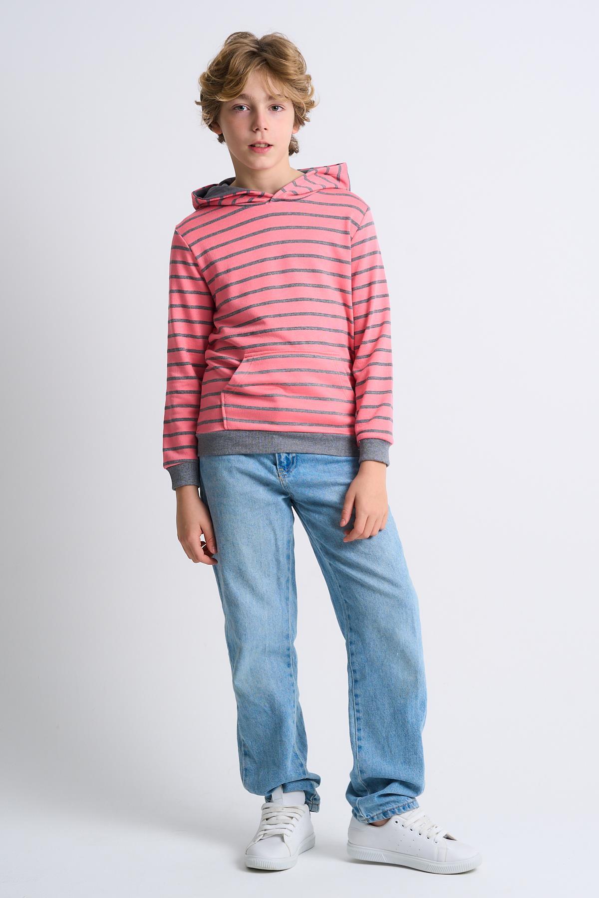 ALEXANDERGARDI Kanguru Cepli Kapüşonlu Çizgili Çocuk Sweatshirt