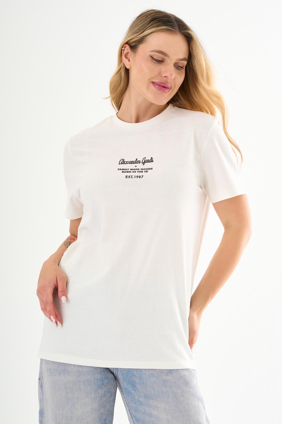 ALEXANDERGARDI Önü Baskılı Bisiklet Yaka T-shirt