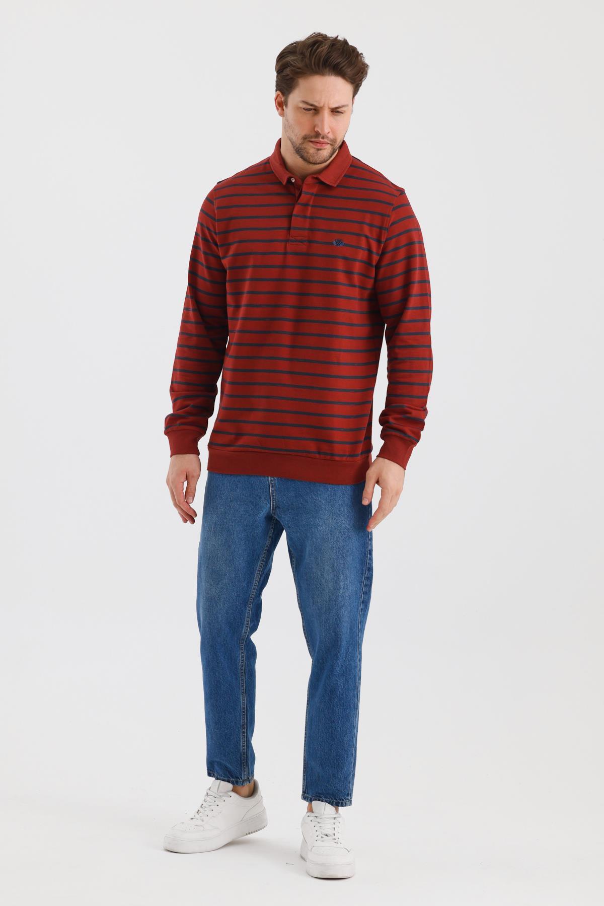 ALEXANDERGARDI POLO YAKA ÇİZGİLİ REGULAR FİT SWEATSHIRT (WK25214)