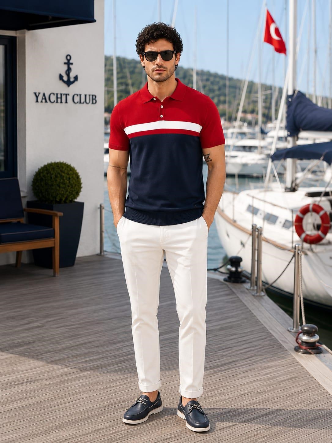 ALEXANDERGARDI Polo Yaka Düğmeli Renk Bloklu Triko T-shirt
