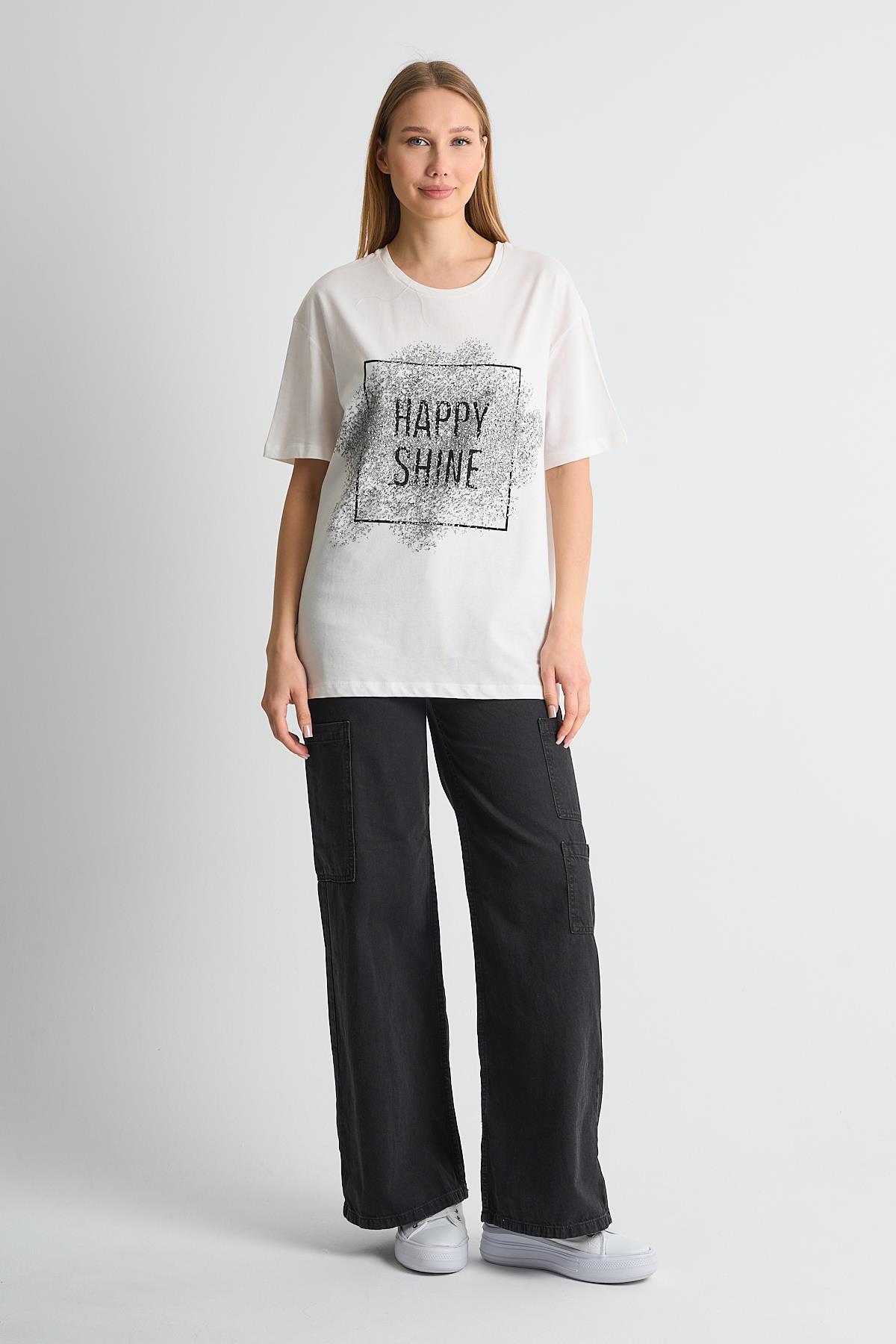 ALEXANDERGARDI Sim İşlemeli Baskılı Bisiklet Yaka Kadın T-shirt