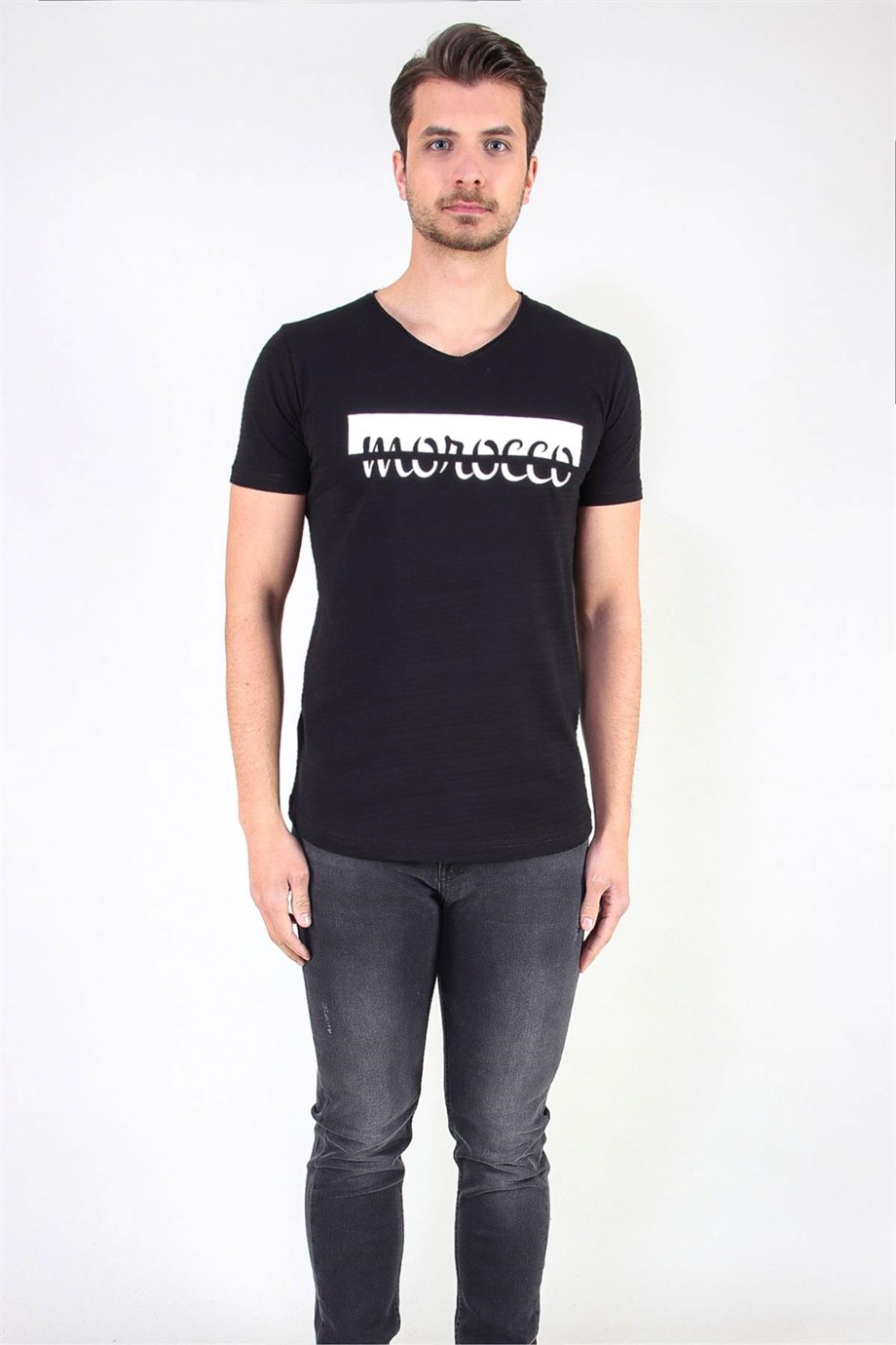 ALEXANDERGARDI V YAKA BASKILI JAKARLI REGULAR FİT T-SHIRT (E20-6101)