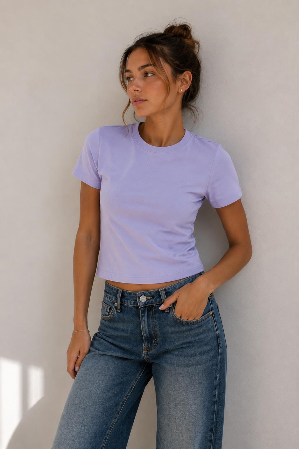 Bisiklet Yaka Basic Crop T-Shirt