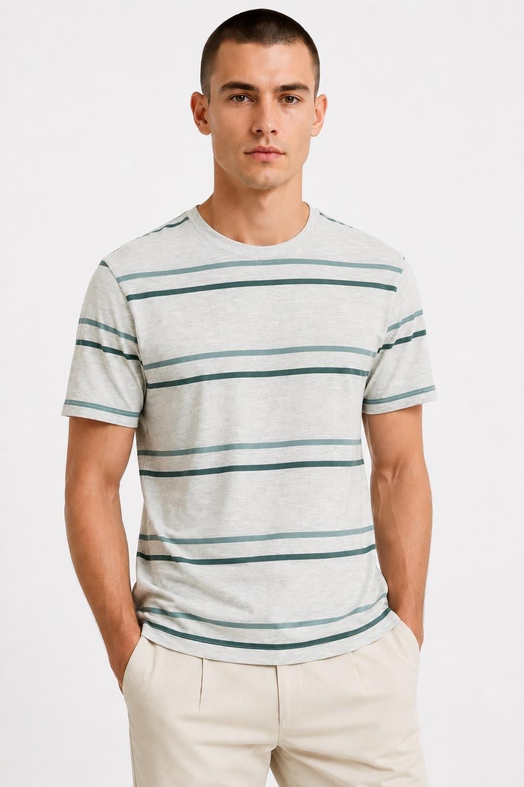 Çizgili Bisiklet Yaka T-shirt