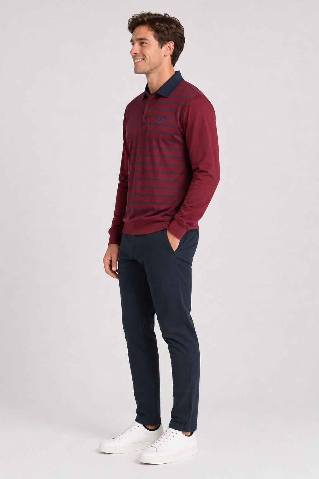 Çizgili Polo Yaka Sweatshirt