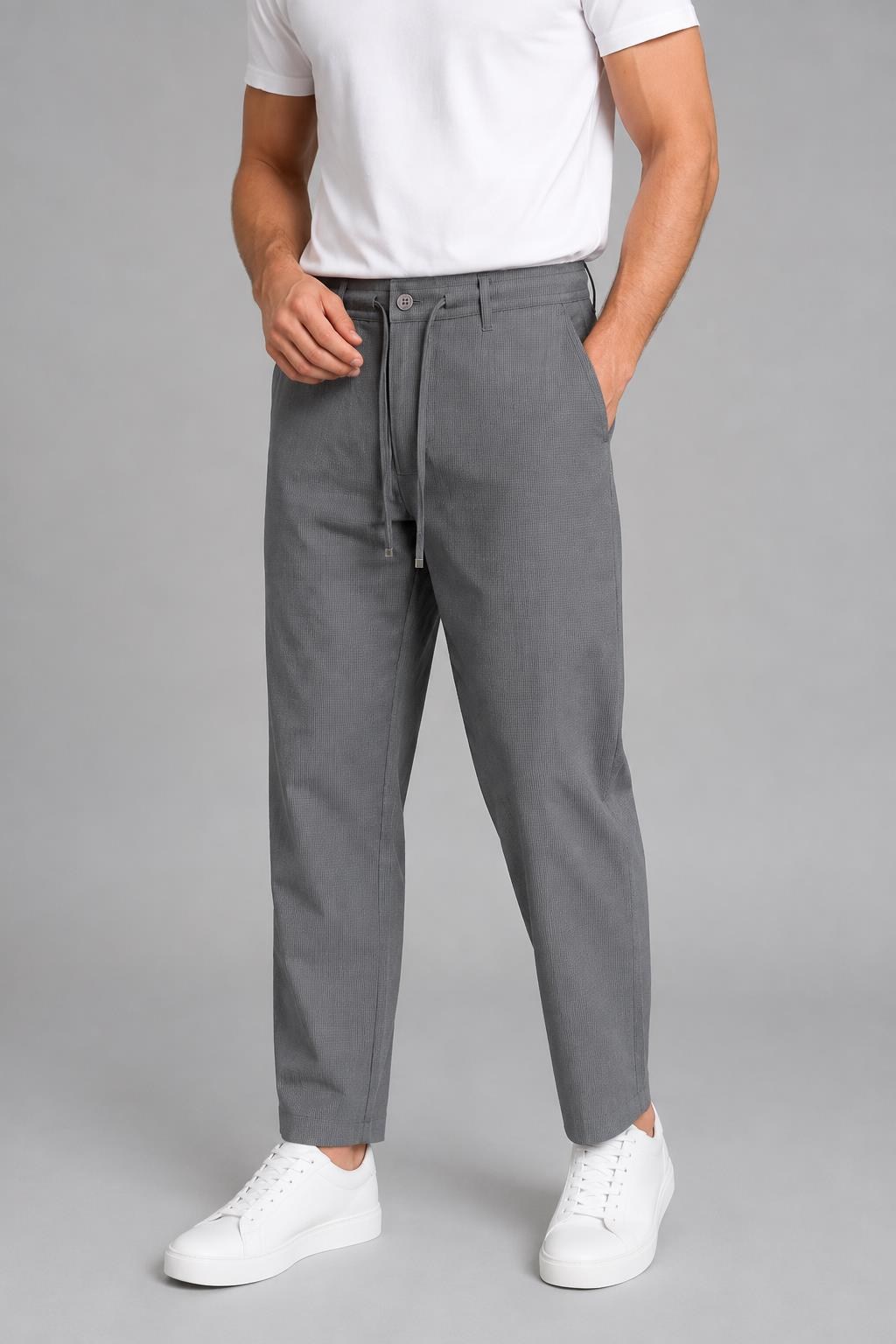 Dokulu Relaxed Fit Bağcıklı Pantolon 