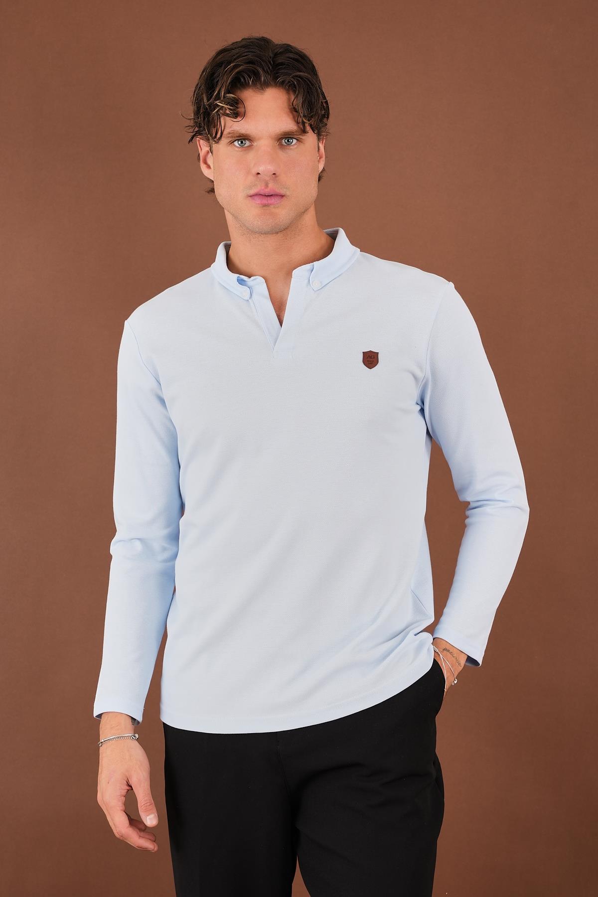 Düğme Detaylı Yarım Yaka Uzun Kollu T-shirt