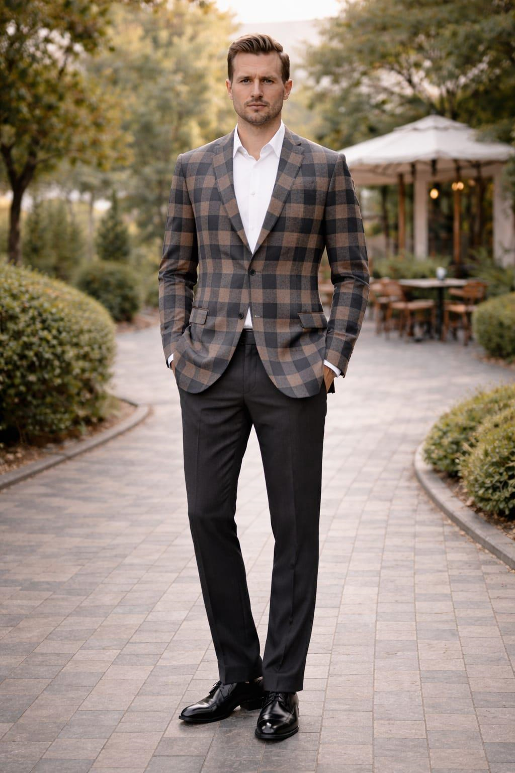 Erkek Kareli Desen Blazer Ceket