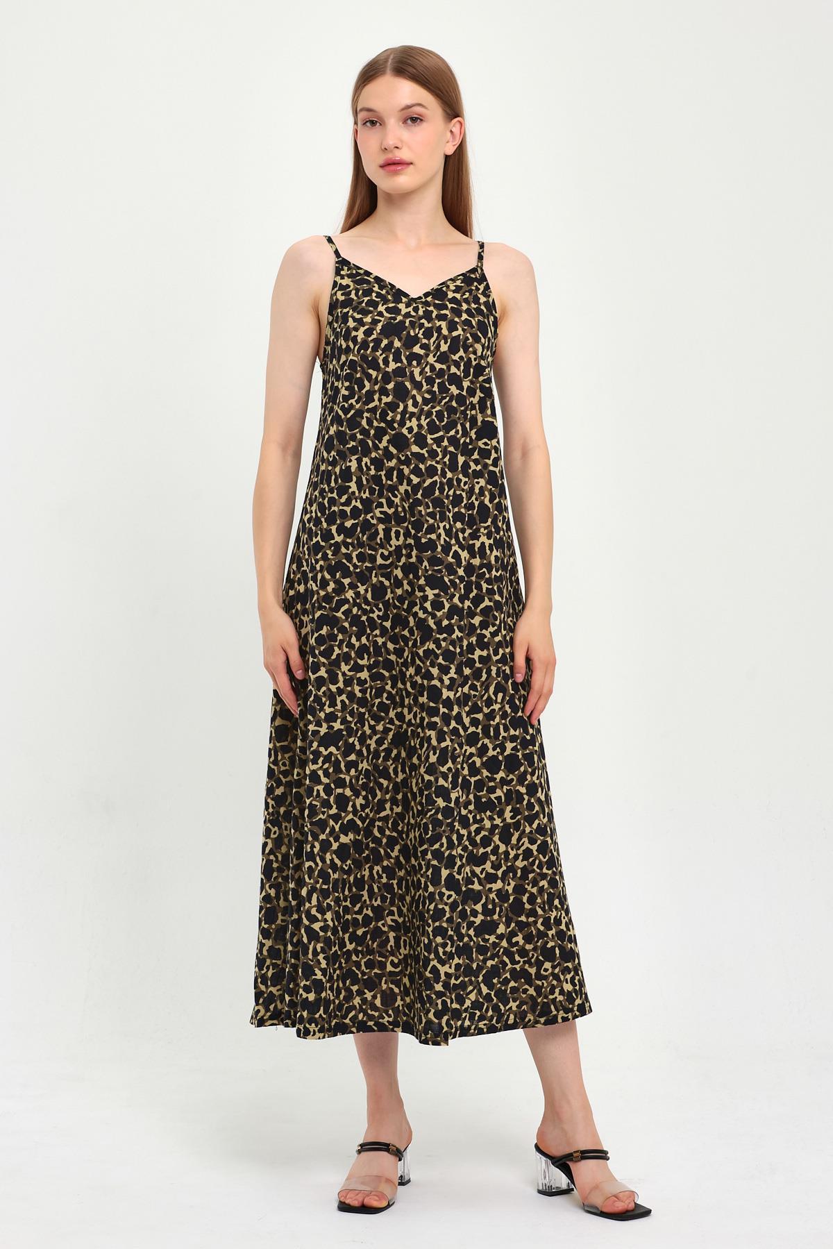 İNCE ASKILI V YAKA ELBİSE