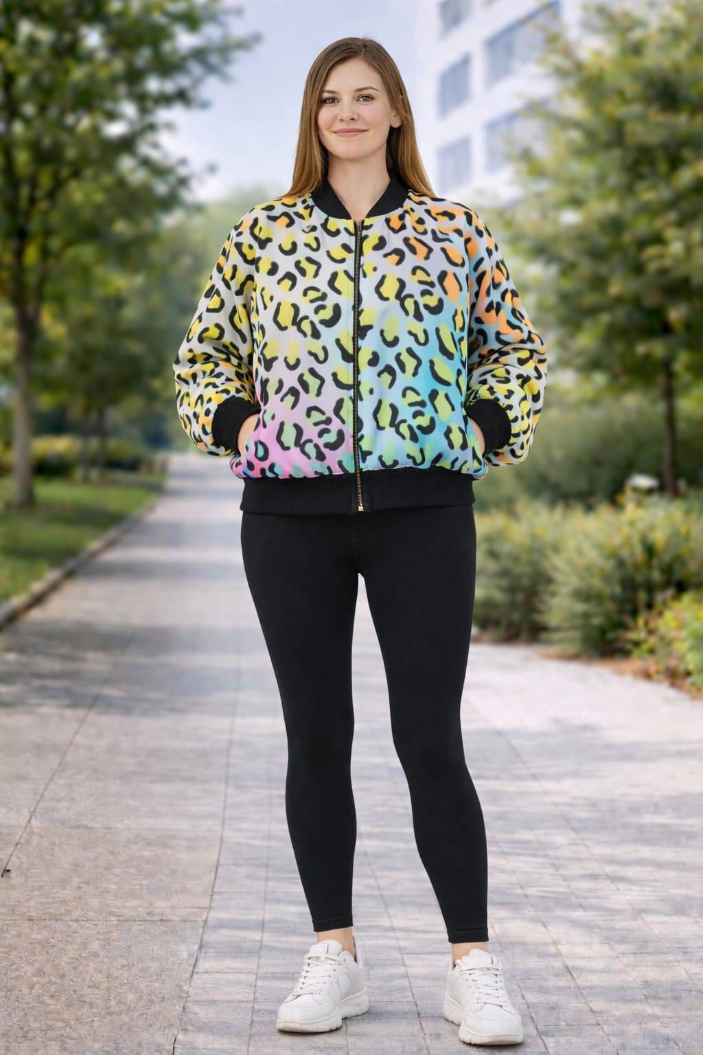 Leopar Desenli Fermuarlı Sweatshirt