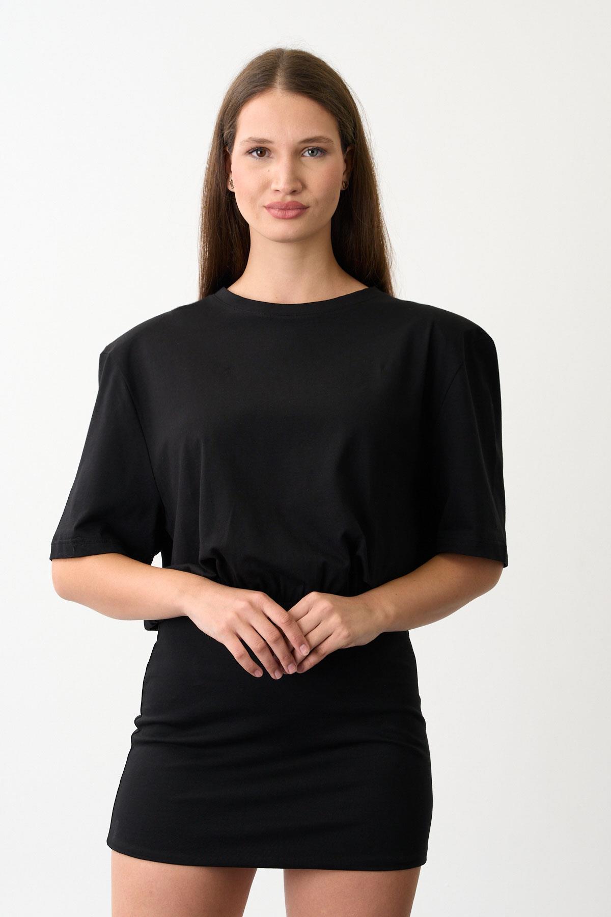 Omuzları Vatkalı Mini Elbise