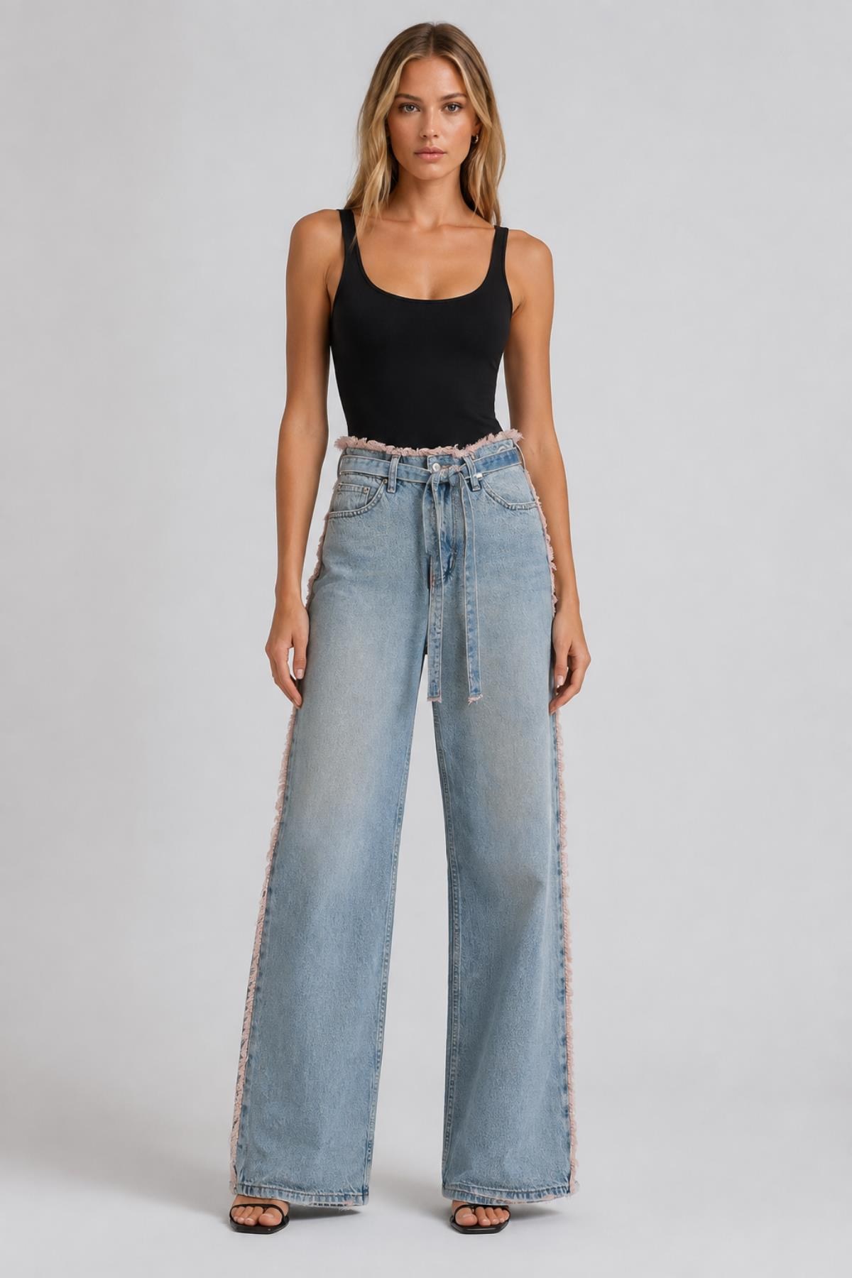 Püskül Detaylı Wide Leg Jean Pantolon