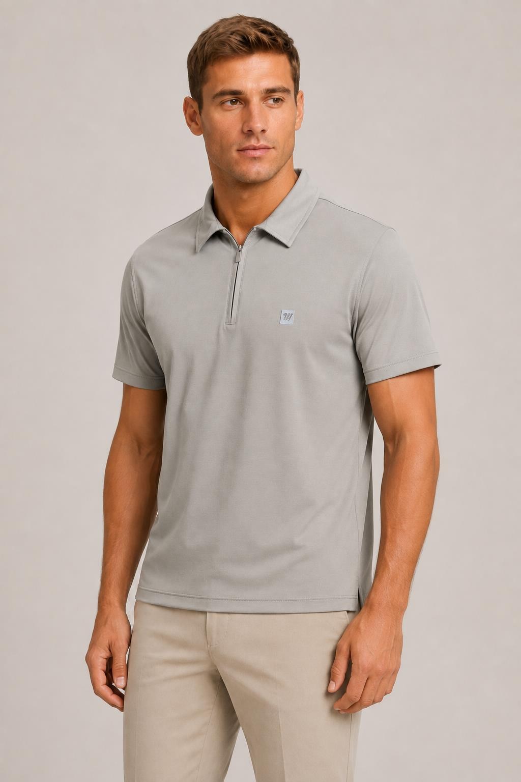 Teknik Kumaş Fermuarlı Polo T-shirt