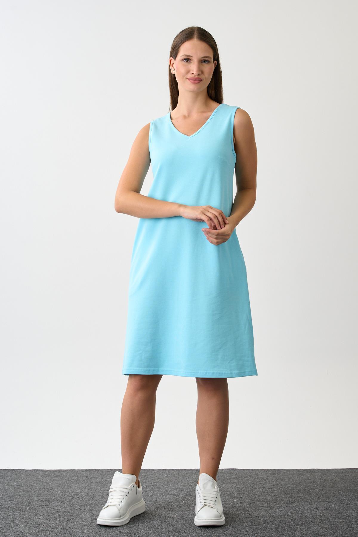 V Yaka Cepli Midi Boy Elbise