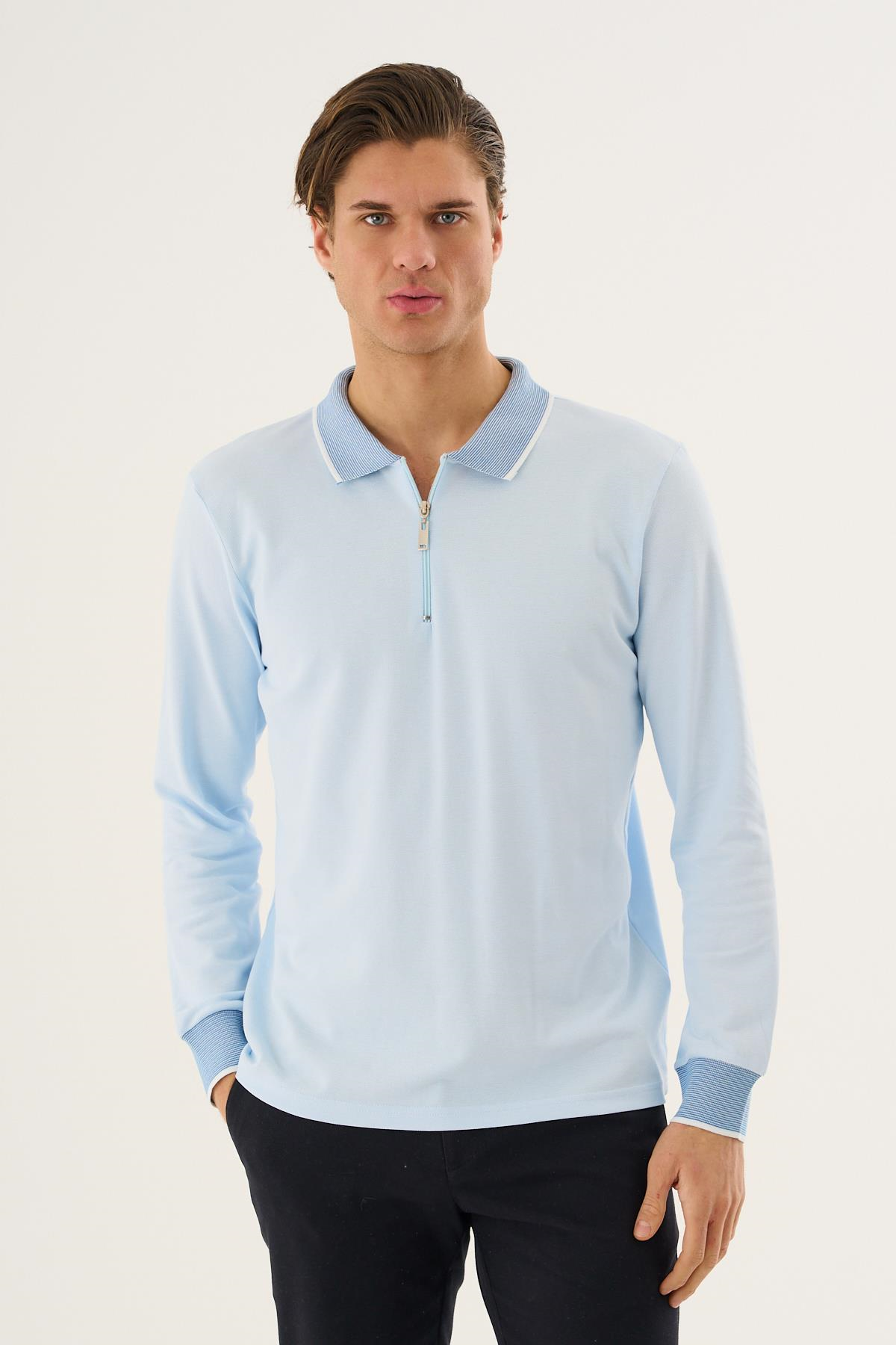 Yarım Fermuarlı Polo Yaka Erkek Sweatshirt