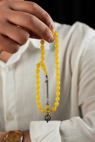 Bilek Boy Gümüş Selçuklu Kartalı Püskül Sarı  Ateş-i Kehribar Tesbih