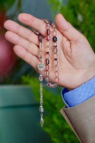 Kişiye Özel İsimli Metal Tasarım Faseta Model Multi Color Sıkma Kehribar Tesbih