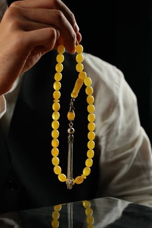 Orjina Damla Kehribar Özel Ağır Gümüş Tasarım Tesbih  (Amber), (مسبحة قطرة كهريبار)