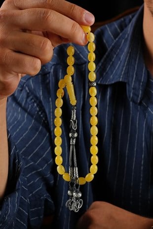 Orjinal Damla Kehribar Gümüş Kazaz Tasarım Tesbih (Amber), (مسبحة قطرة كهريبار)
