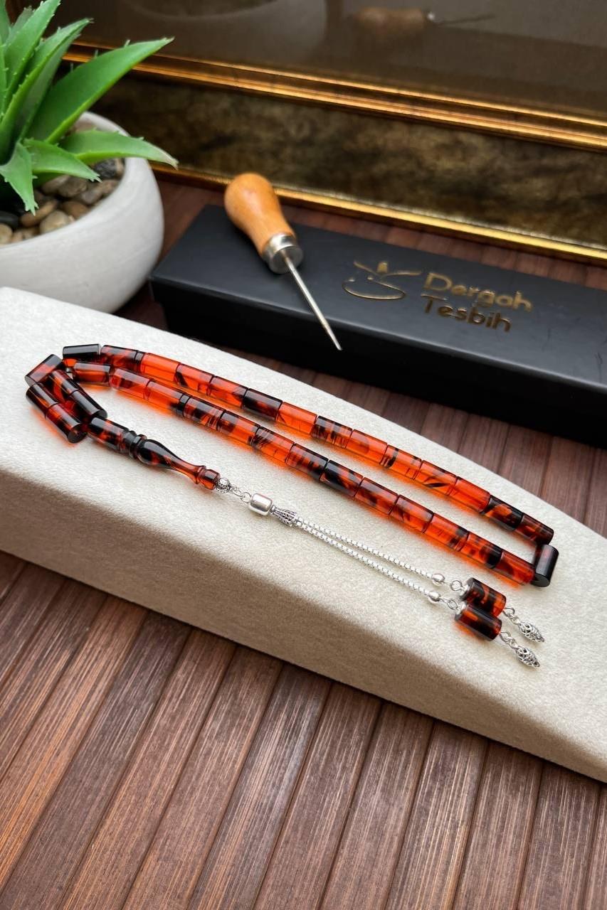 Çöl Kızılı Fire-i Pressed Amber Kes-me Prayer Beads