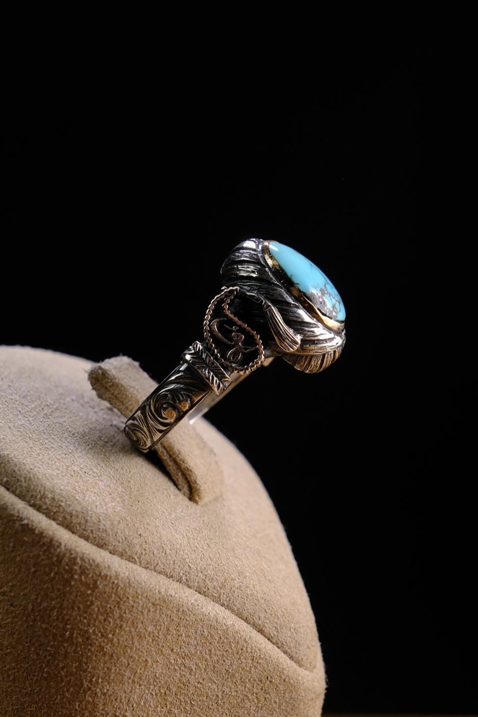 Usta Craftsmanship Special Serçe Parmak Turquoise Stone-set Design 925 K Silver Ring 3
