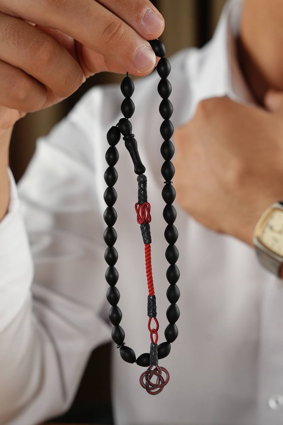 Fiber Prayer Beads Silver Kazaziye Woven Design