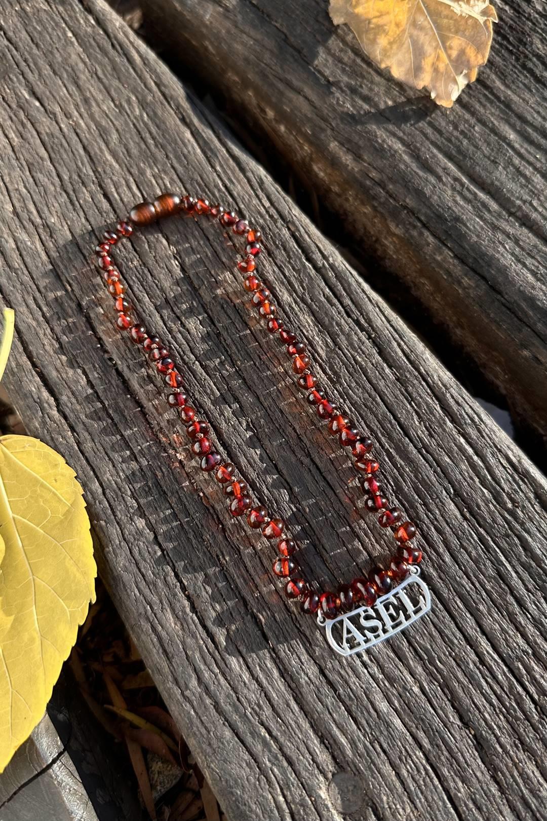 Silver Personalized Baby Diş Necklace Gerçek Drop Amber