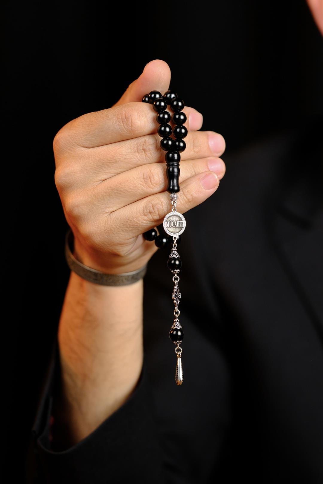 Silver Personalized Oltu Stone-set Prayer Beads