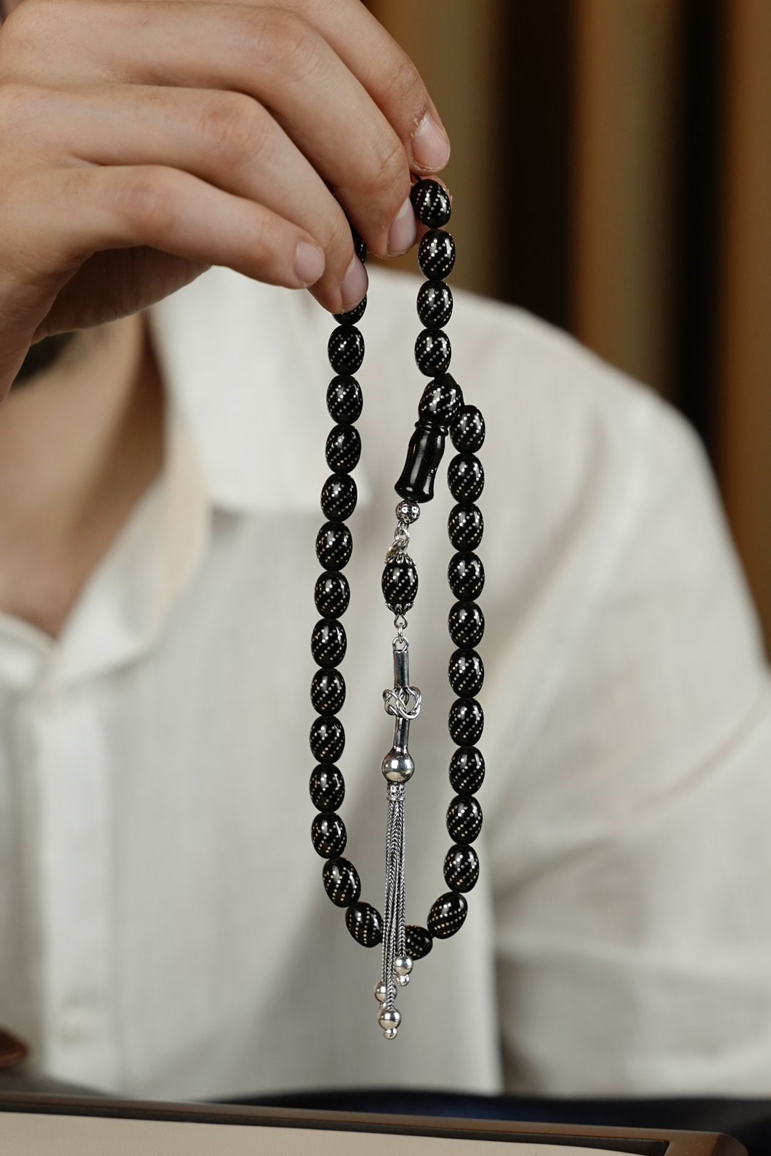 Silver Engraved Hızır Reis Oltu Stone Prayer Beads