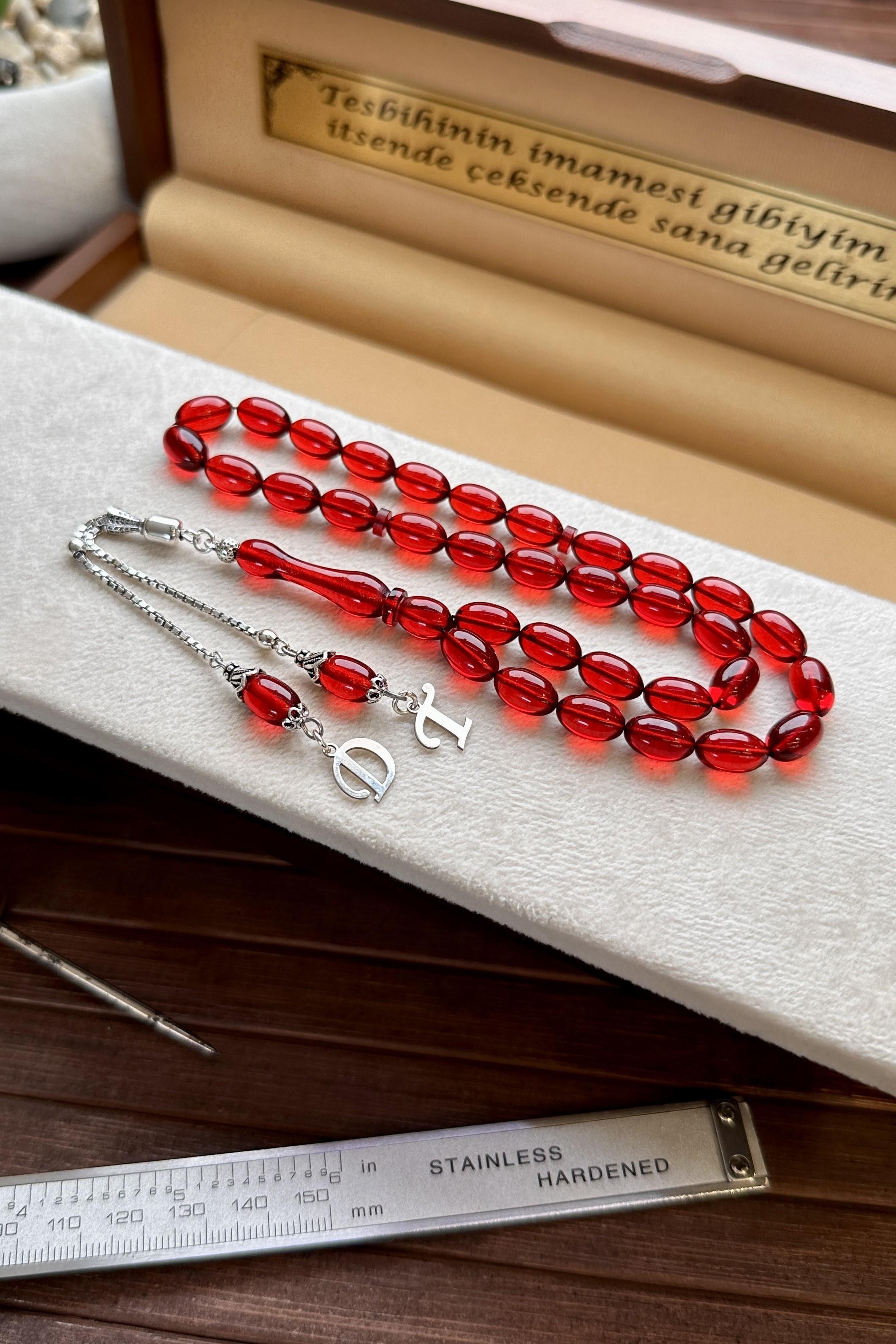 Silver Special Initial Fire-i Amber Prayer Beads