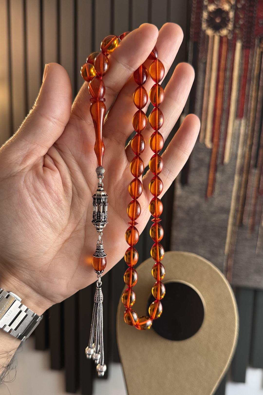 Hanedan Serisi Orange Fire-i Amber Prayer Beads