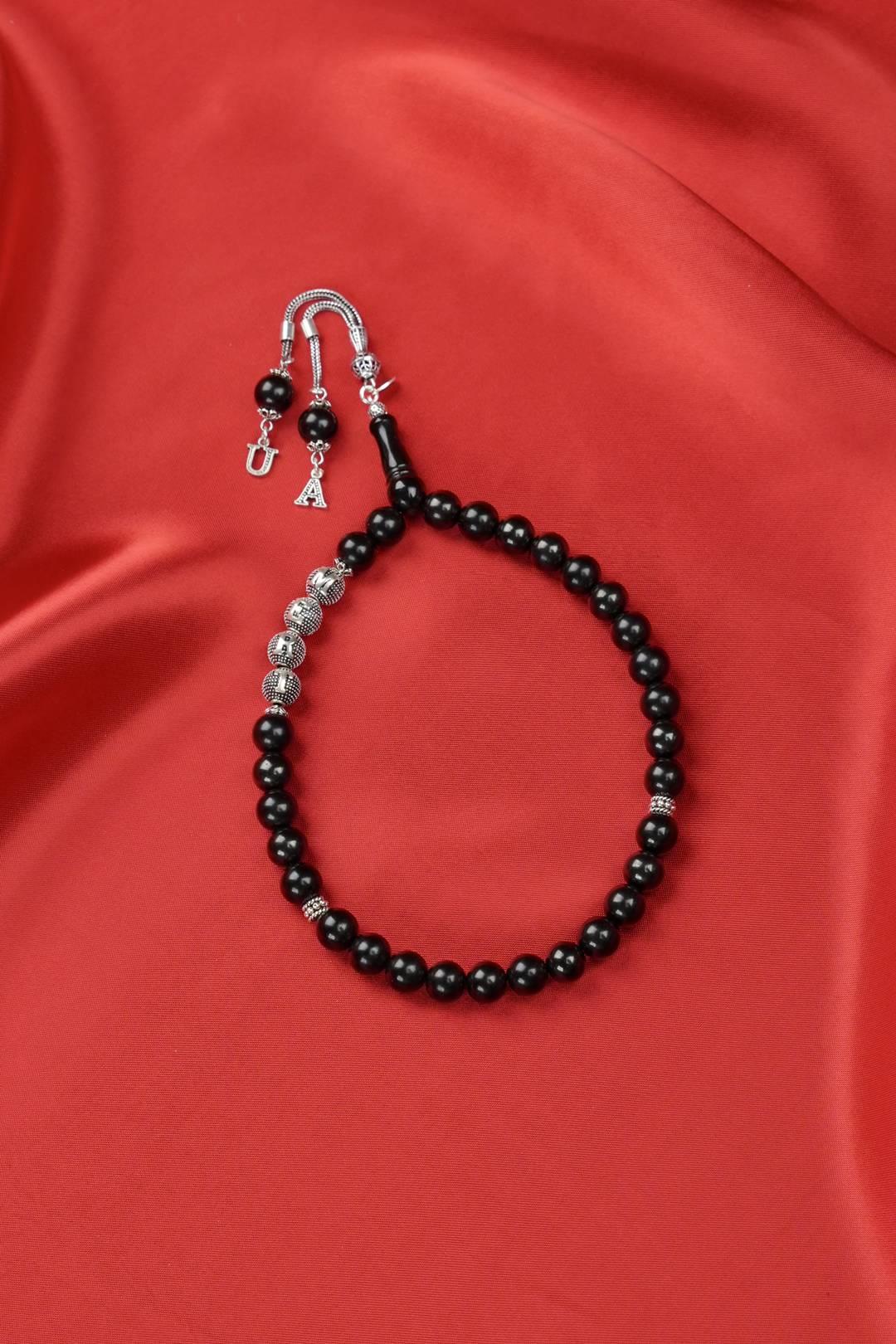 Personalized Oltu Stone Prayer Beads Silver Design