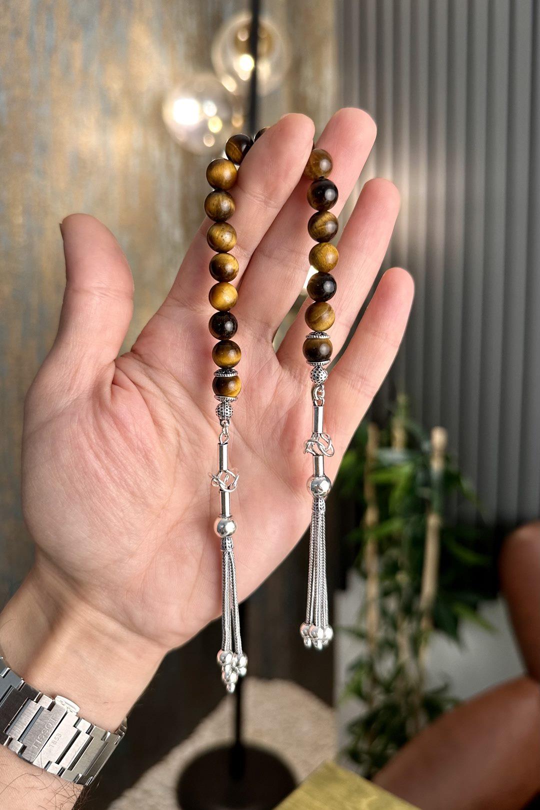 Tiger's Eye Zaza Prayer Beads Silver Design