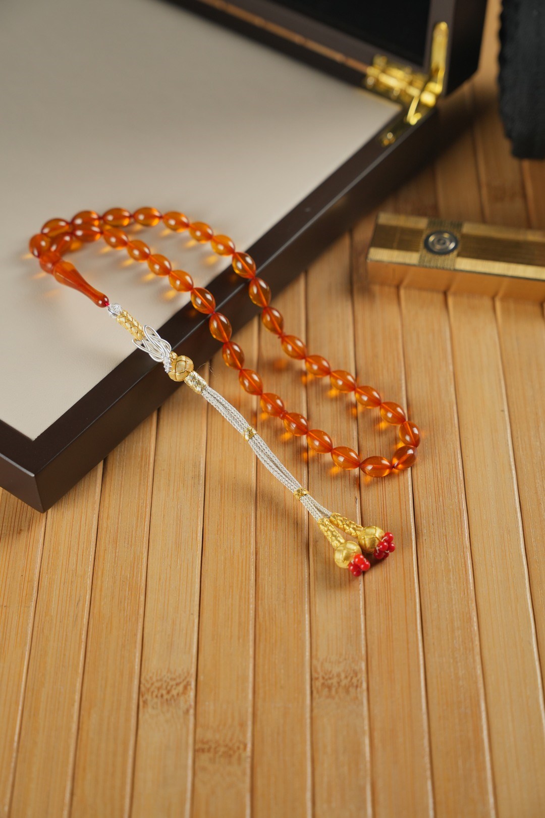 Kazaz Design Beyzi Orange Pressed Amber Prayer Beads