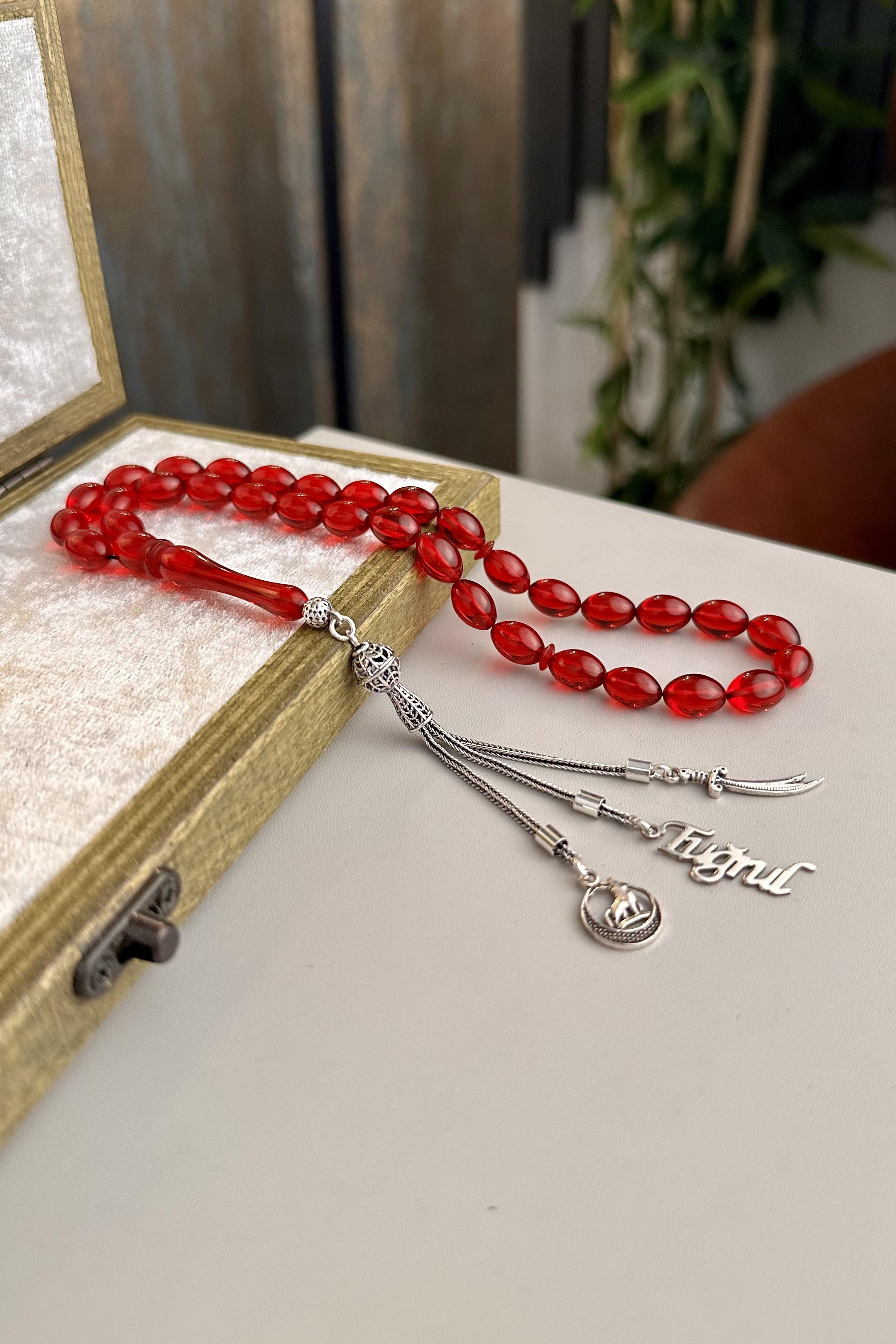 Grey Wolf Zülfikar Name Design Fire Amber Prayer Beads