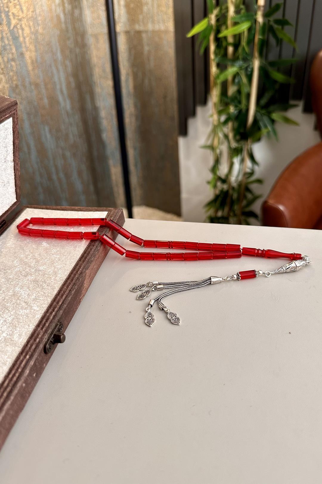 Red Amber Prayer Beads Silver Design