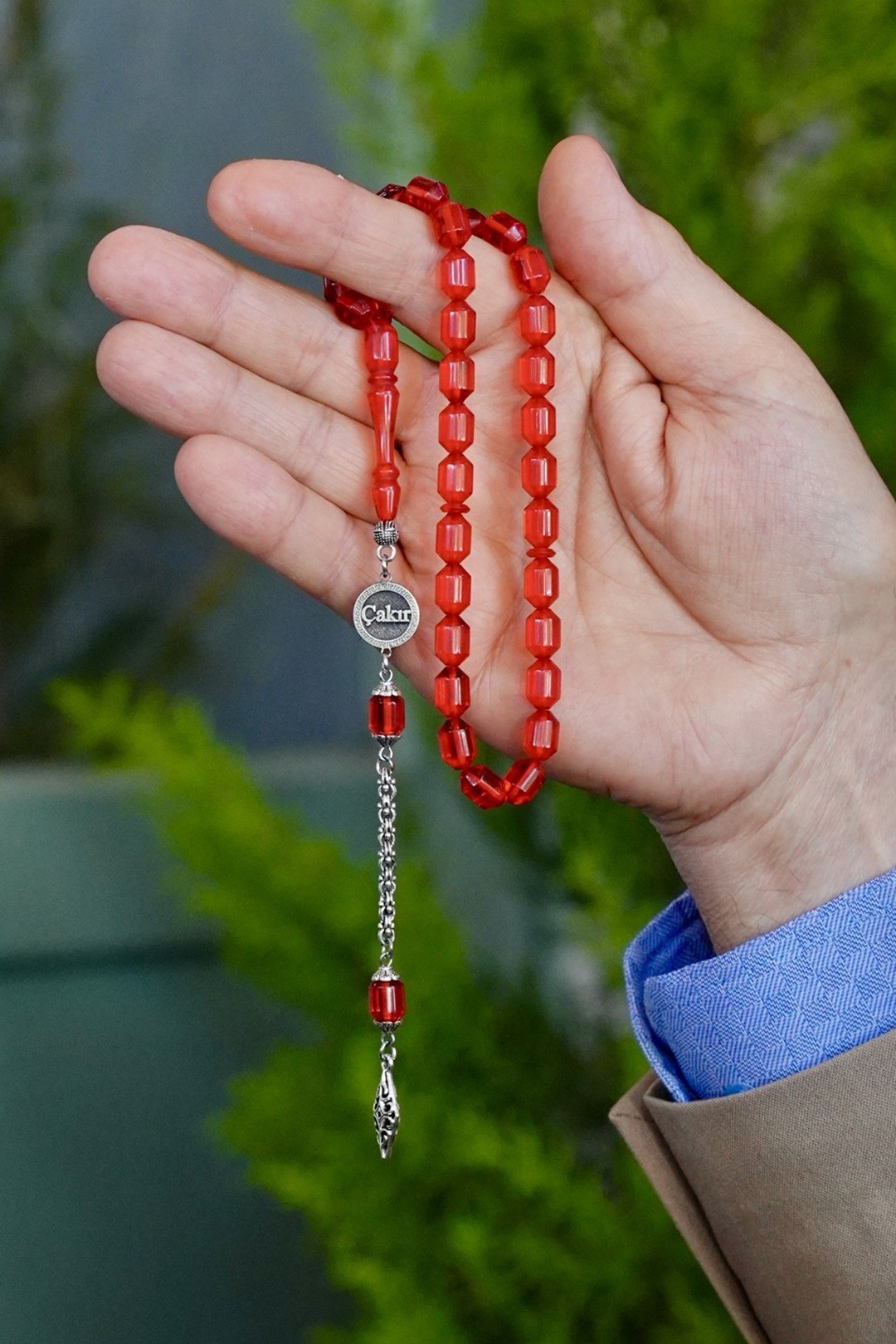 Personalized Metal Design Faseta Orange Pressed Amber Prayer Beads