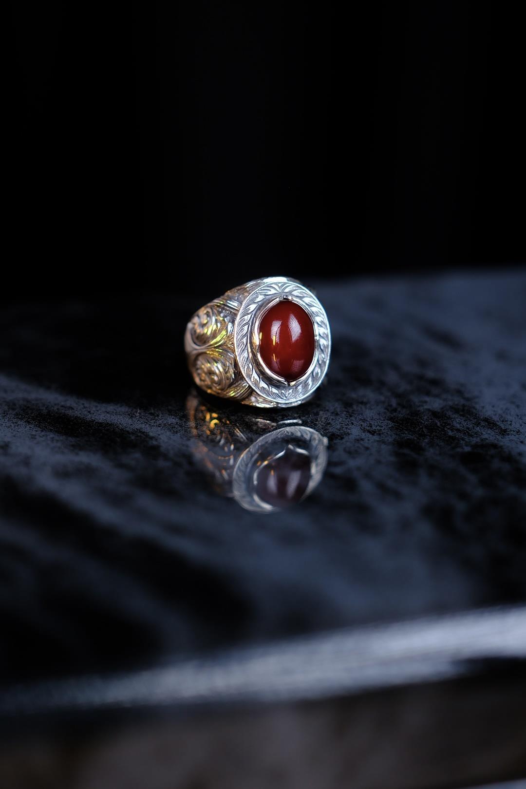 Ottoman Pressed Amber Koleksiyonluk Silver Ring Usta Handcrafted Keykubat