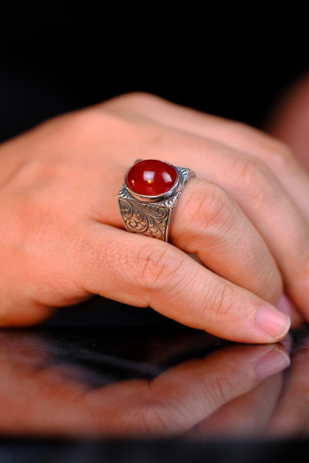 Ottoman Pressed Amber Koleksiyonluk Silver Ring Usta Handcrafted Sofia