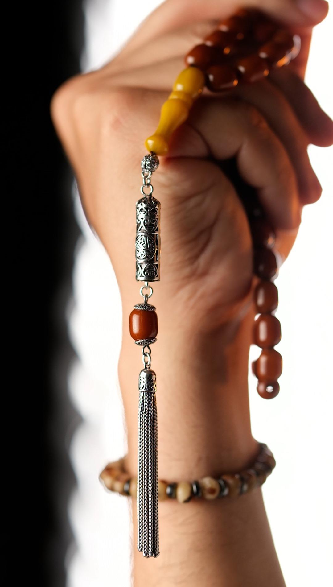 Authentic Cevşen Design Tamamı Silver New Traşlı İmame Pressed Amber