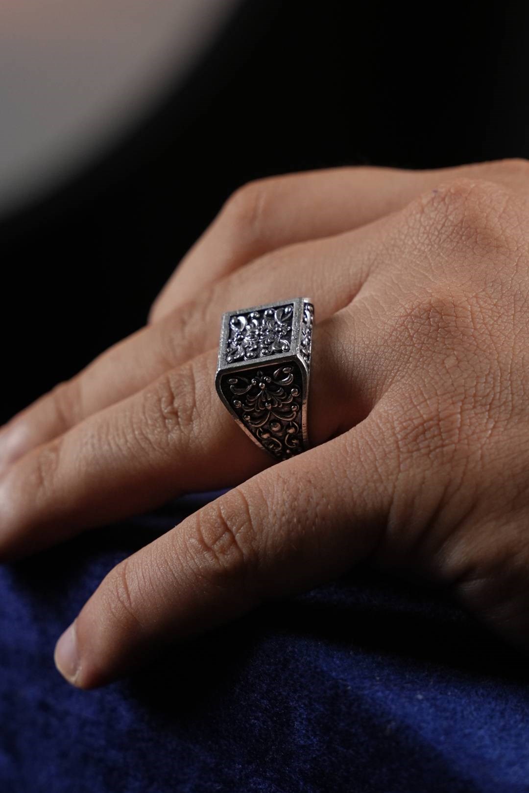 Special Yapım Kalemkar Oyma Craftsmanship Silver Ring