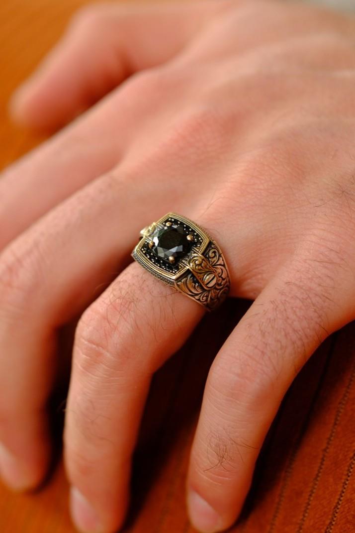Payitaht Serisi Black Stone-set 925 K Silver Ring