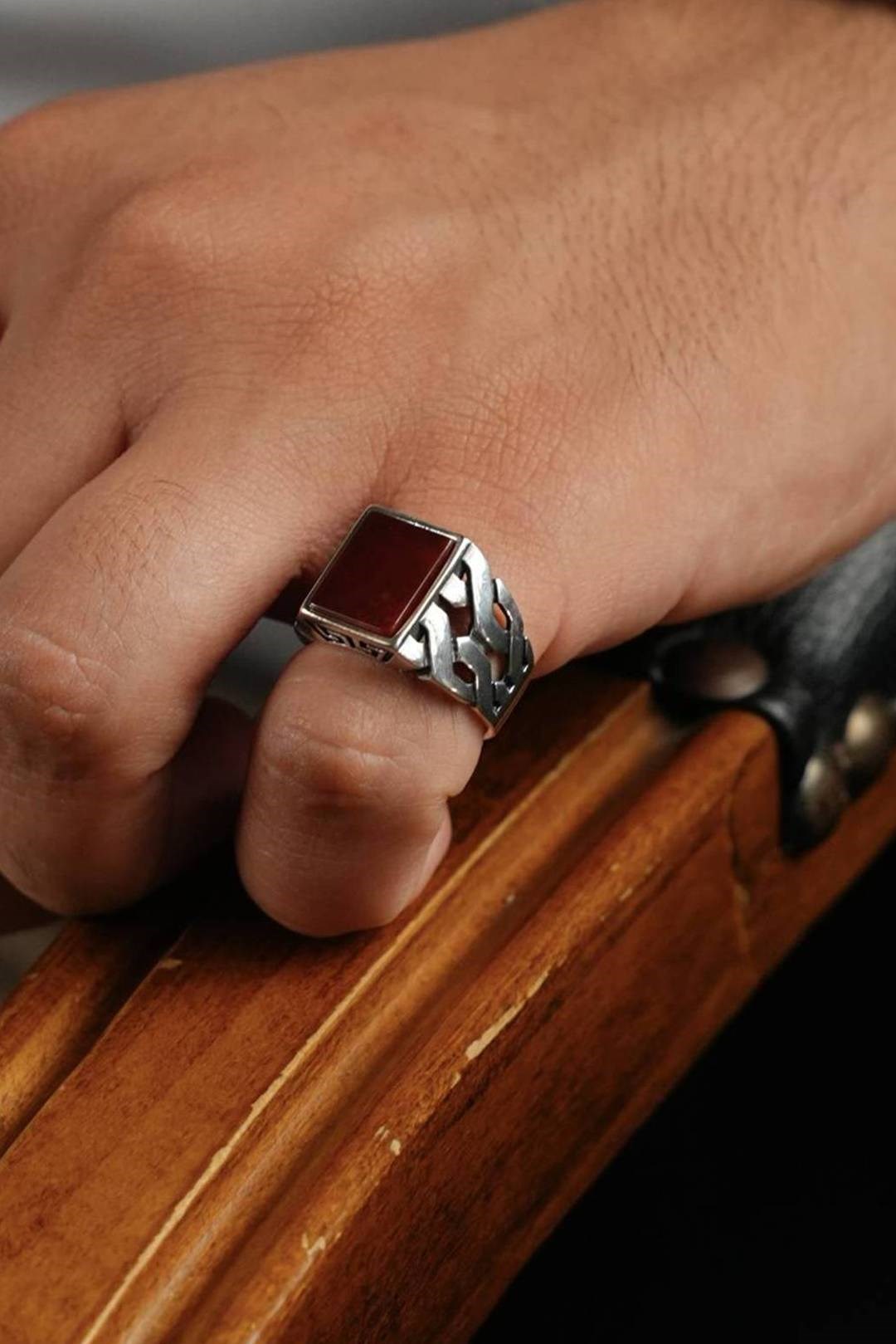 Prestij Serisi Agate Stone-set Silver Ring